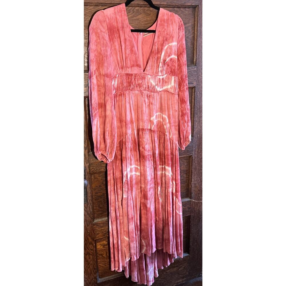 Skylar Rose Pink Tie Dye Maxi Dress Sz L Tiered Beachy Coastal High Low Hem